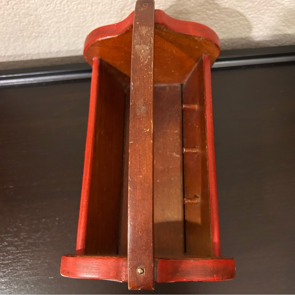 Vintage Wooden Storage Caddy Folk Art Rustic Farmhouse Primitive handmade - Picture 5 of 14